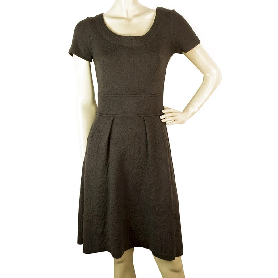 Twin Set Simona Barbieri Brown Jacquard Wool Knit Short Sleeves Knee Dress sz S (1 of 6)