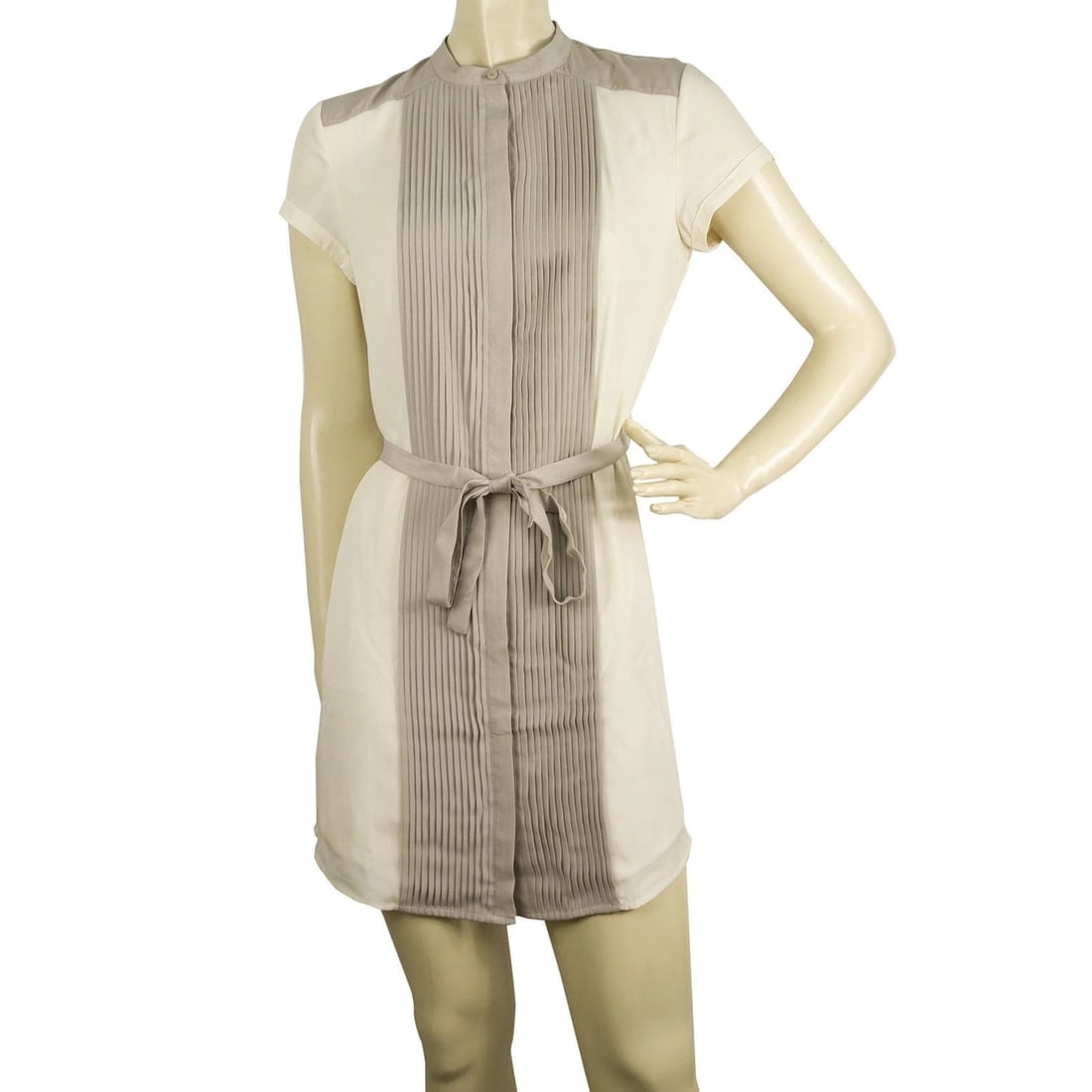 Armani Exchange White Gray Small Pleats Belted Mini Length Shirt dress size 0 (1 of 5)