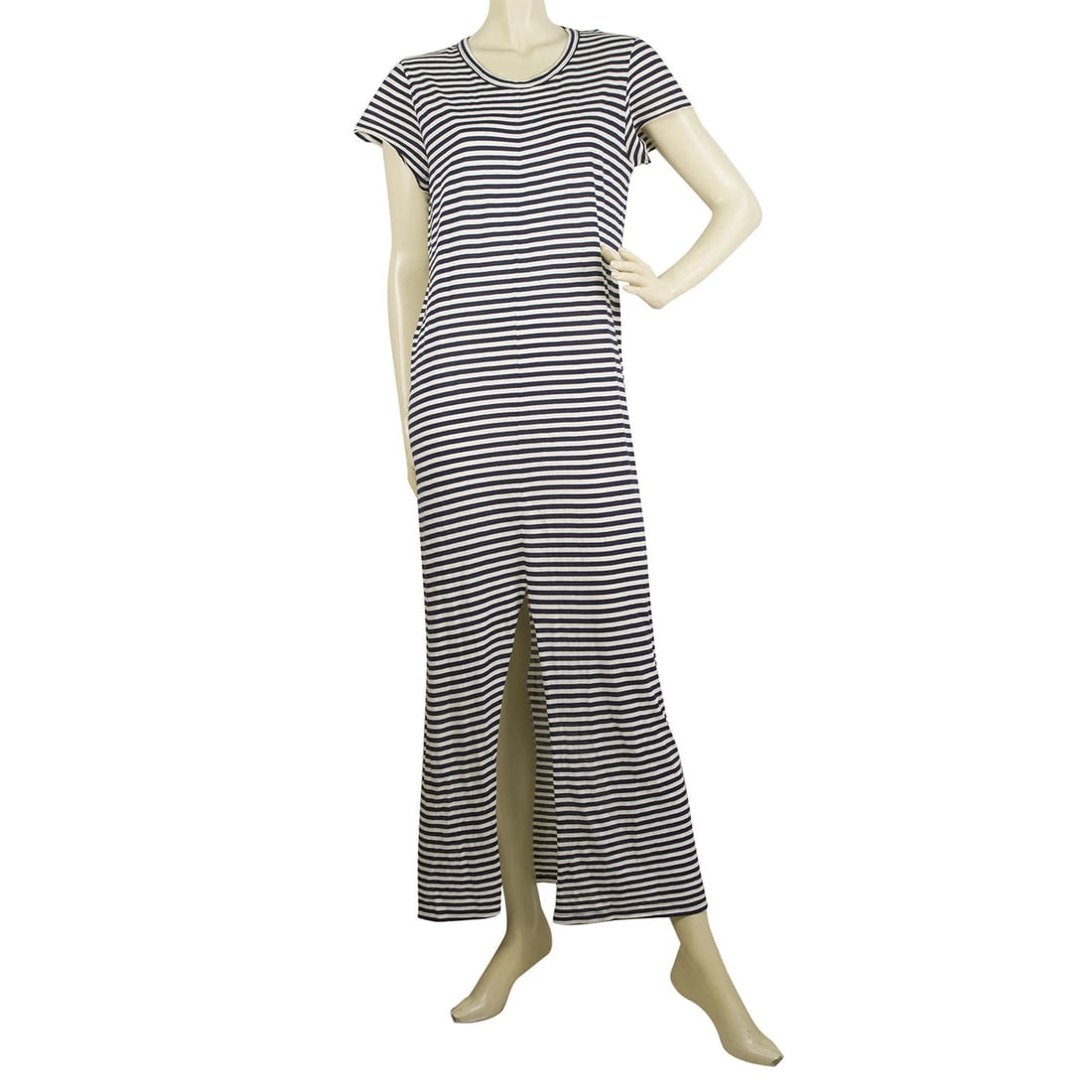OneonOne Blue & White Stripes Cotton Viscose Maxi Long Front Slit Dress Size 2 (1 of 6)