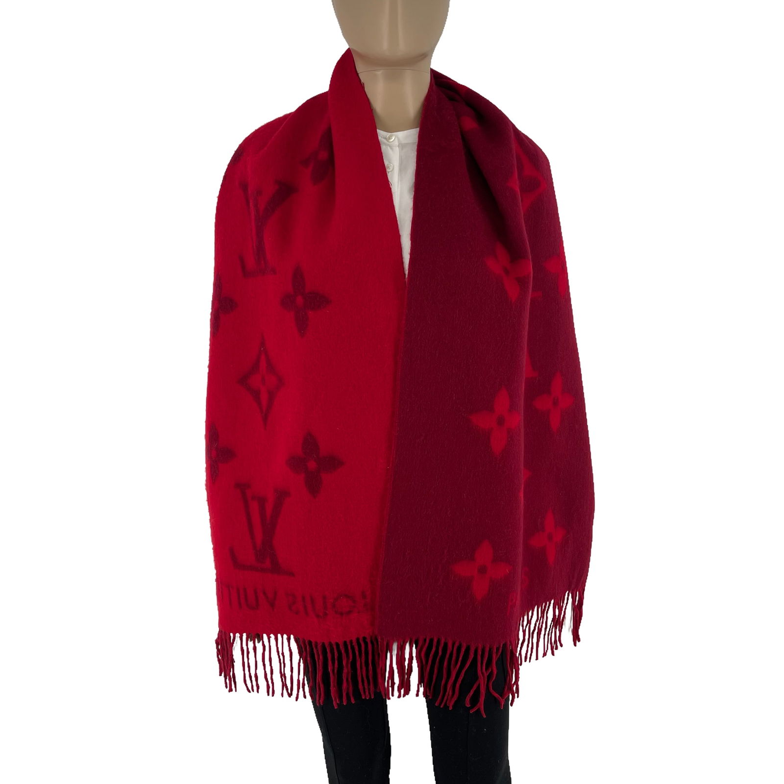 Louis Vuitton Dark Red 100% Cashmere Scarf (1 of 9)
