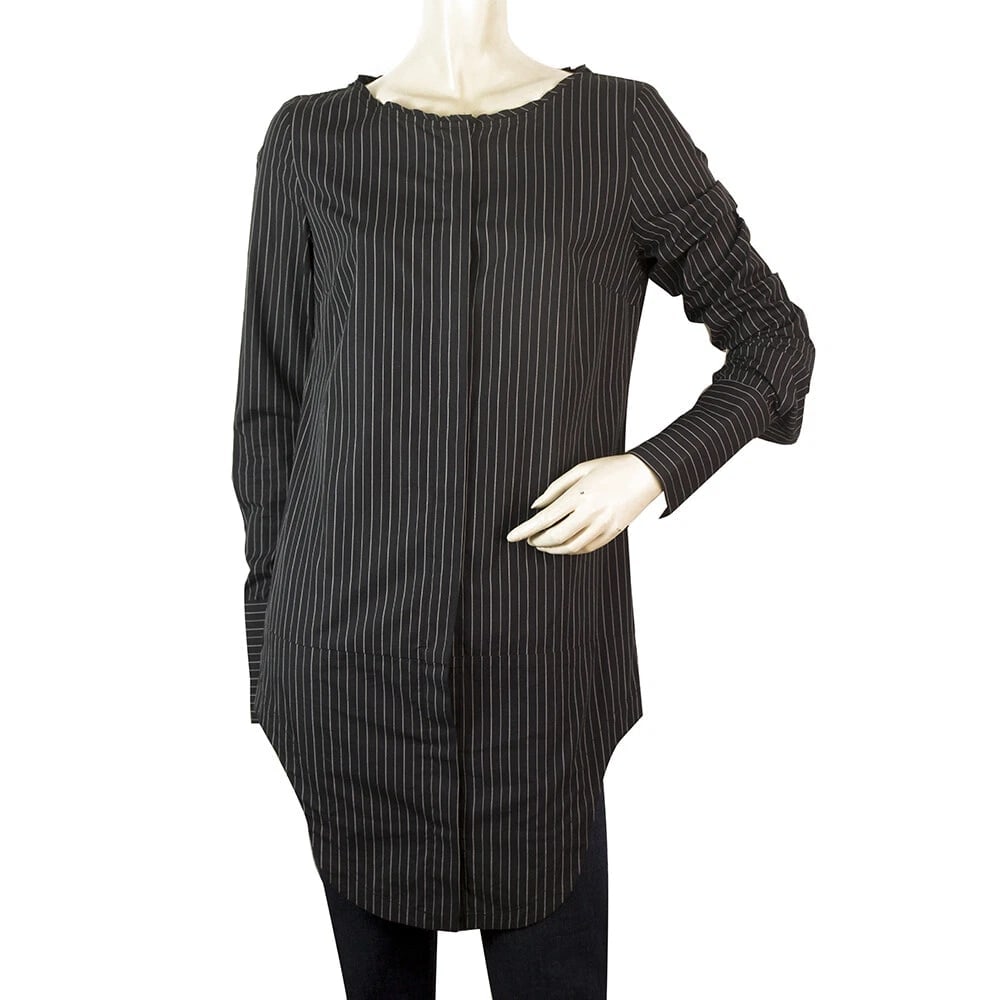 Dondup Black White Stripes Long Button Shirt Long Sleeves Collarless Top sz 42 (1 of 7)