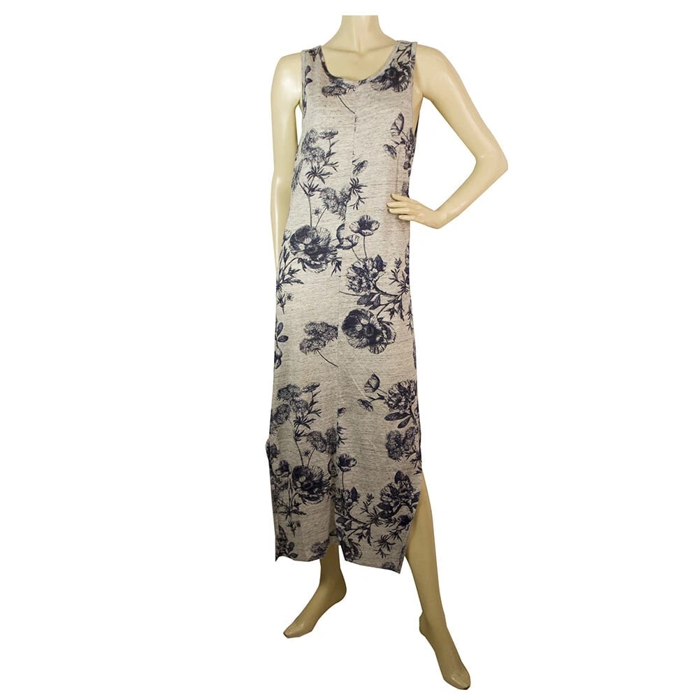 Fine Paris Eleanor Gray Blue Floral Linen Sleeveless Long Maxi Tank Dress sz S (1 of 6)