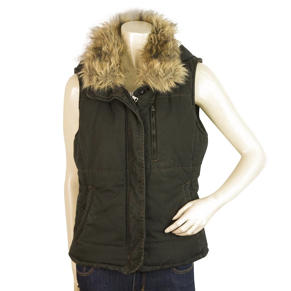 Polo Jeans Ralph Lauren Zipper Front Sleeveless Vest Jacket Faux Fur Hood size M (1 of 6)