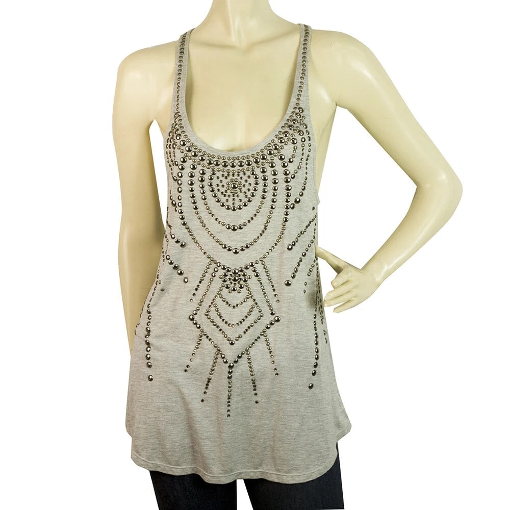 Haute Hippie Gray Silver Brass Tone Studs Long Tank Sleeveless top Sz M: Title:Haute Hippie Gray Silver Brass Tone Studs Long Tank Sleeveless top Sz M Description:Haute Hippie Gray Silver Brass Tone Studs Long Tank Sleeveless top Sz M For every day comfort without lacking