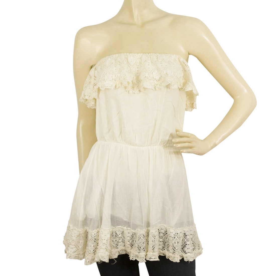 Antica Sartoria Vanilla Cream Lace Strapless Long Blouse Top Free Size Unique (1 of 6)