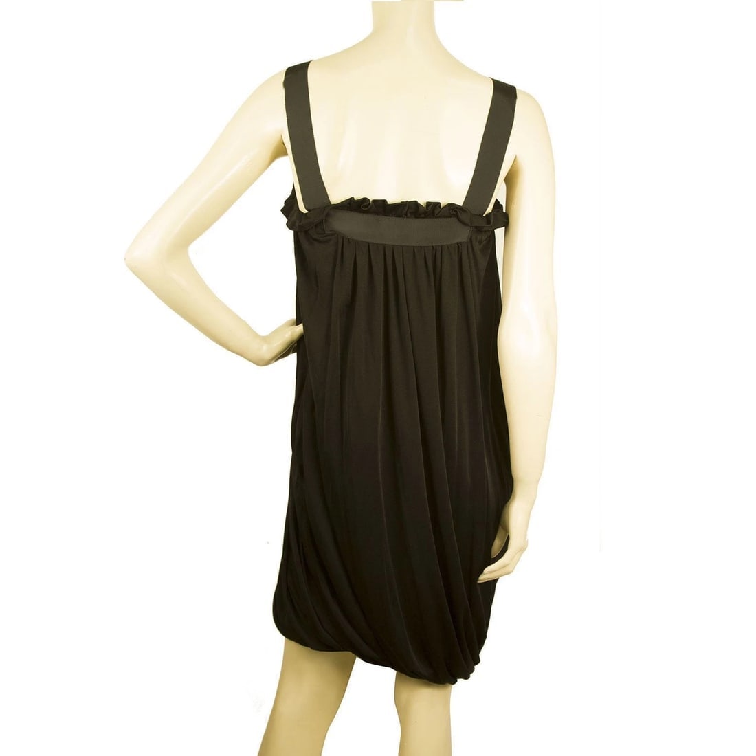 Duyan Black Sleeveless Draped Bubble Hem Wide Straps Bow Mini Dress size 44 - 2