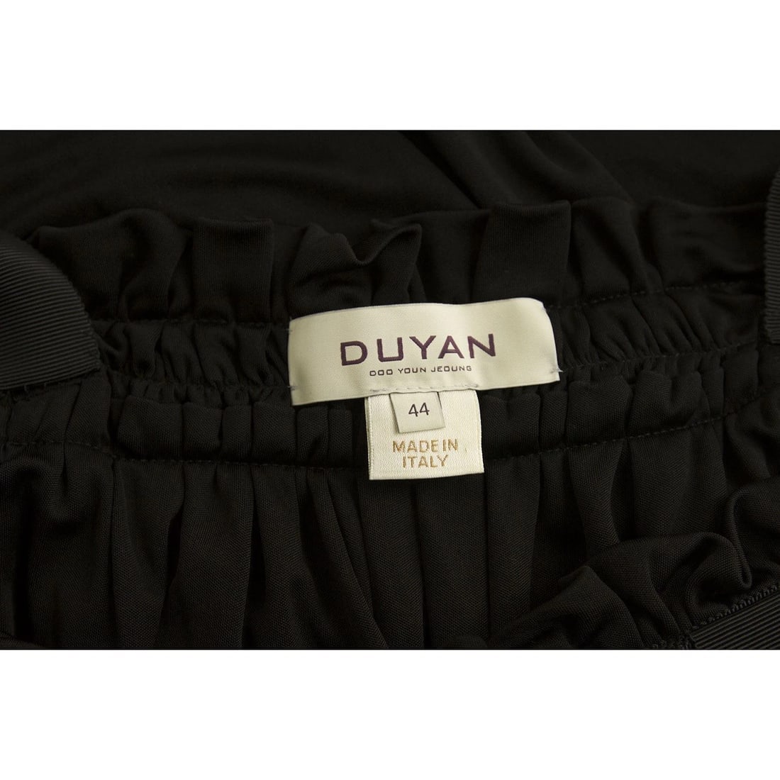 Duyan Black Sleeveless Draped Bubble Hem Wide Straps Bow Mini Dress size 44 - 3