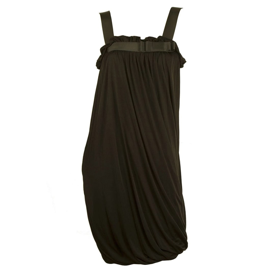 Duyan Black Sleeveless Draped Bubble Hem Wide Straps Bow Mini Dress size 44 - 5