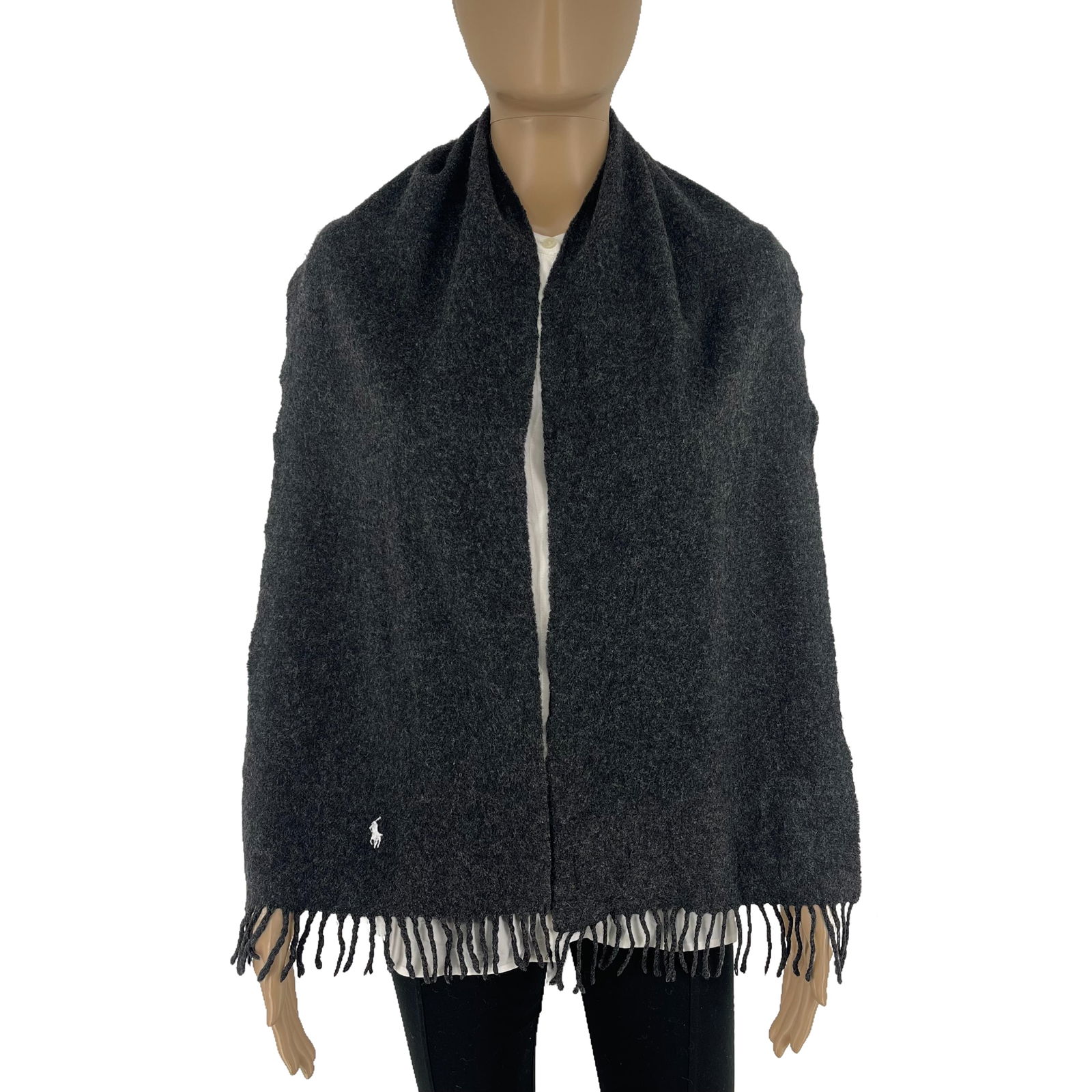 Polo Ralph Lauren Dark Grey 100% Wool Scarf (1 of 9)