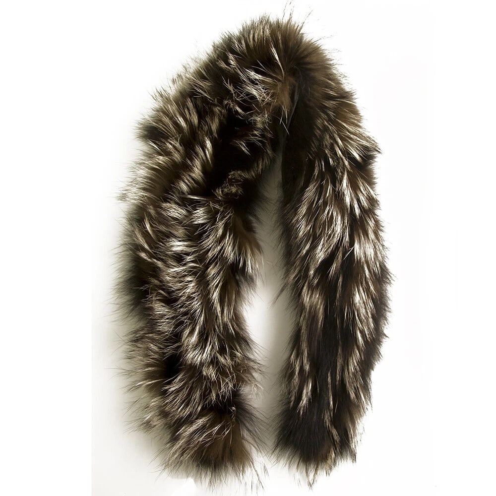 Brown Gray Genuine Fur Collar Small Scarf (1 of 3)