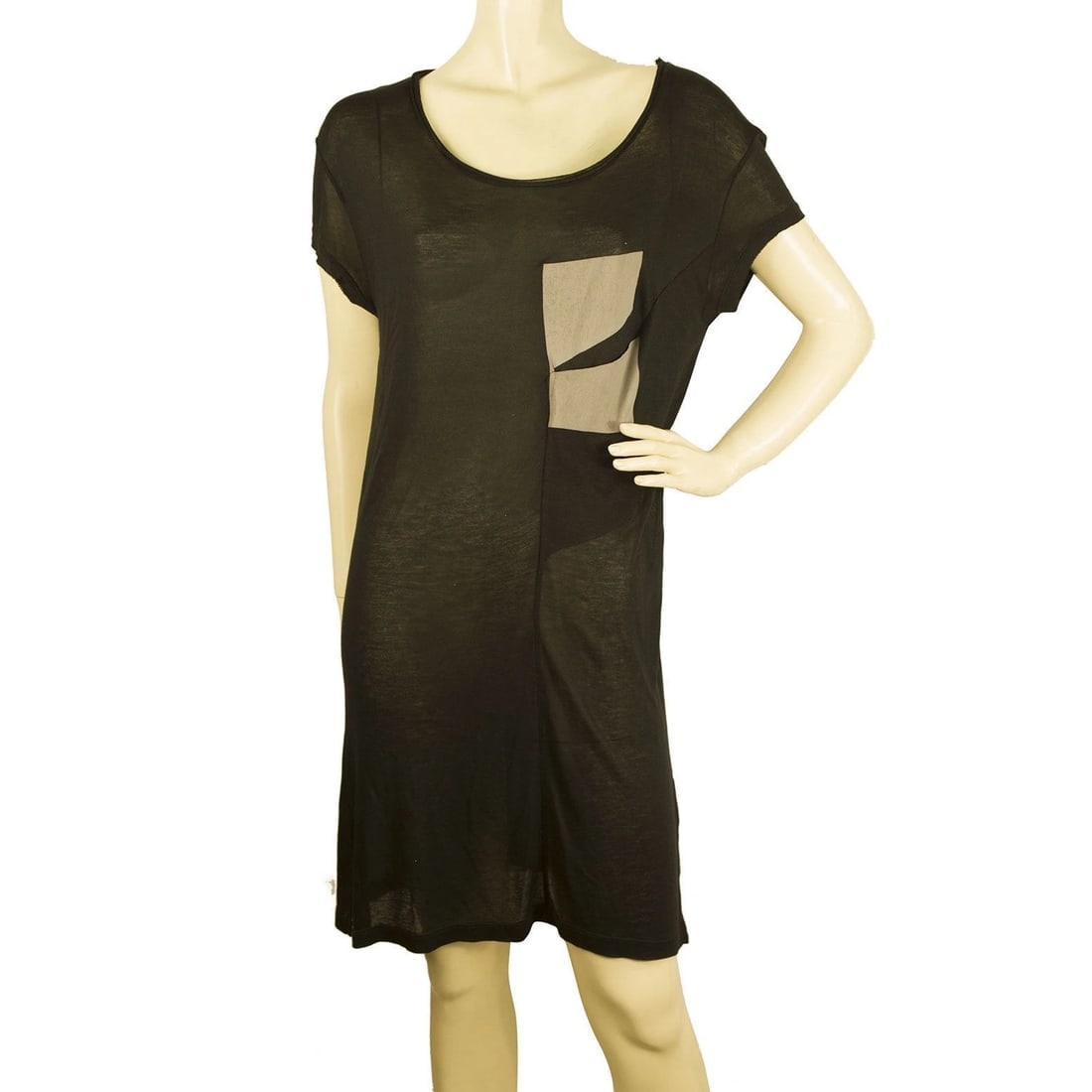 Avelon Black Casual See Through Viscose w. Beige Detail mini Dress size M (1 of 6)