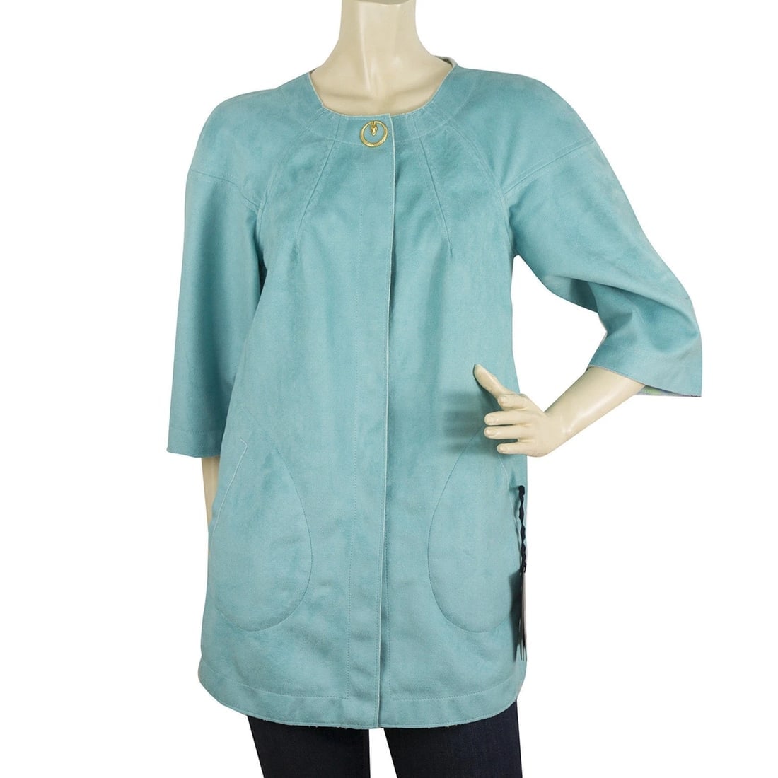 Cavalli Class Turqoise Floral Two Sided Double Face Jacket Long Cardigan sz 40 (1 of 11)