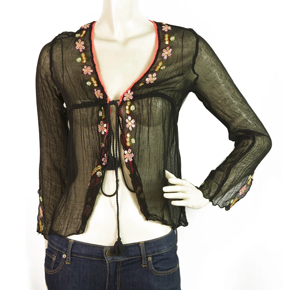 Just Cavalli Beachwear Black Sheer Floral Sequins Cardigan Bolero Cardi size 42 (1 of 6)