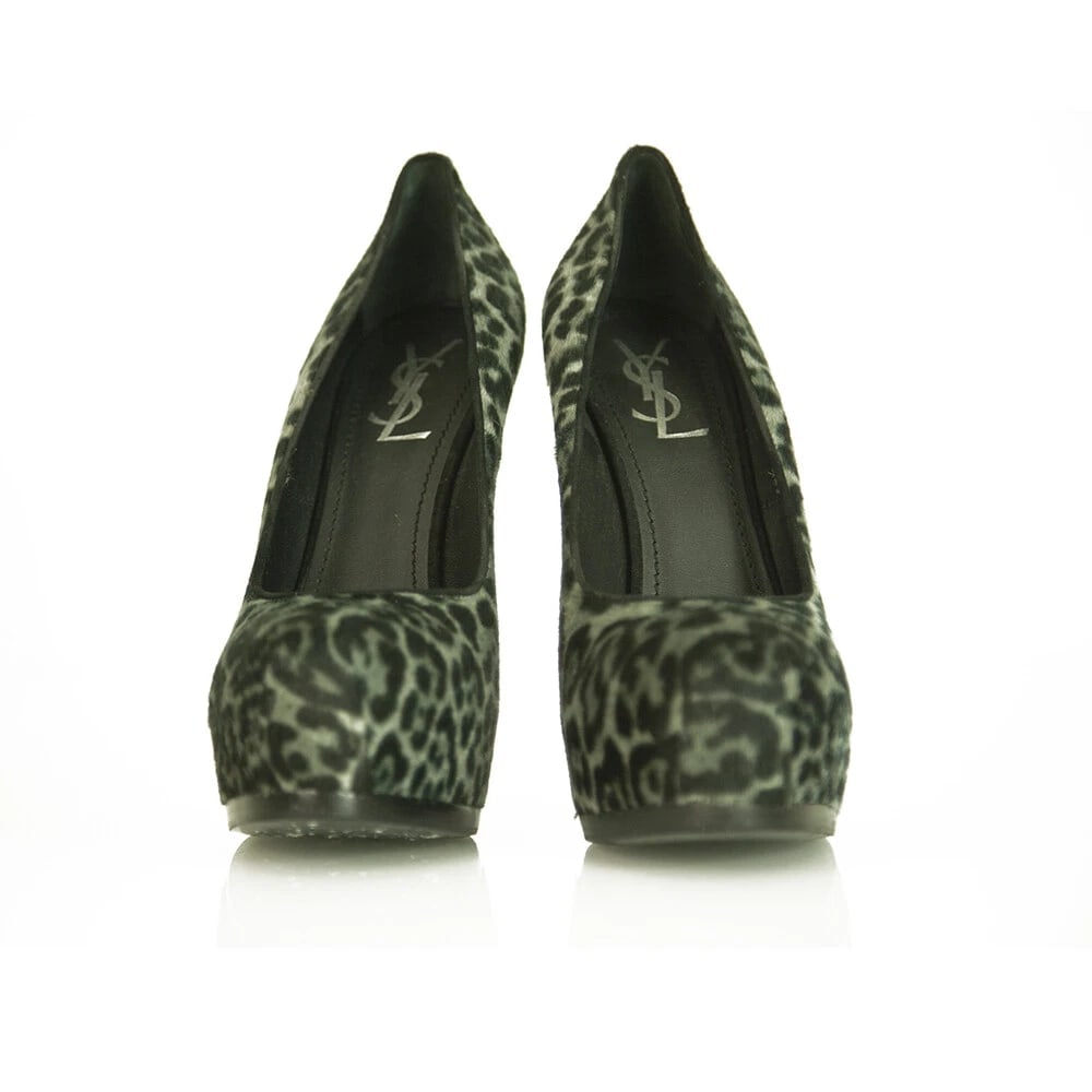 Yves Saint Laurent Gray Leopard Calf Hair Tribute Tribtoo Heels Pumps 40 Shoes - 2