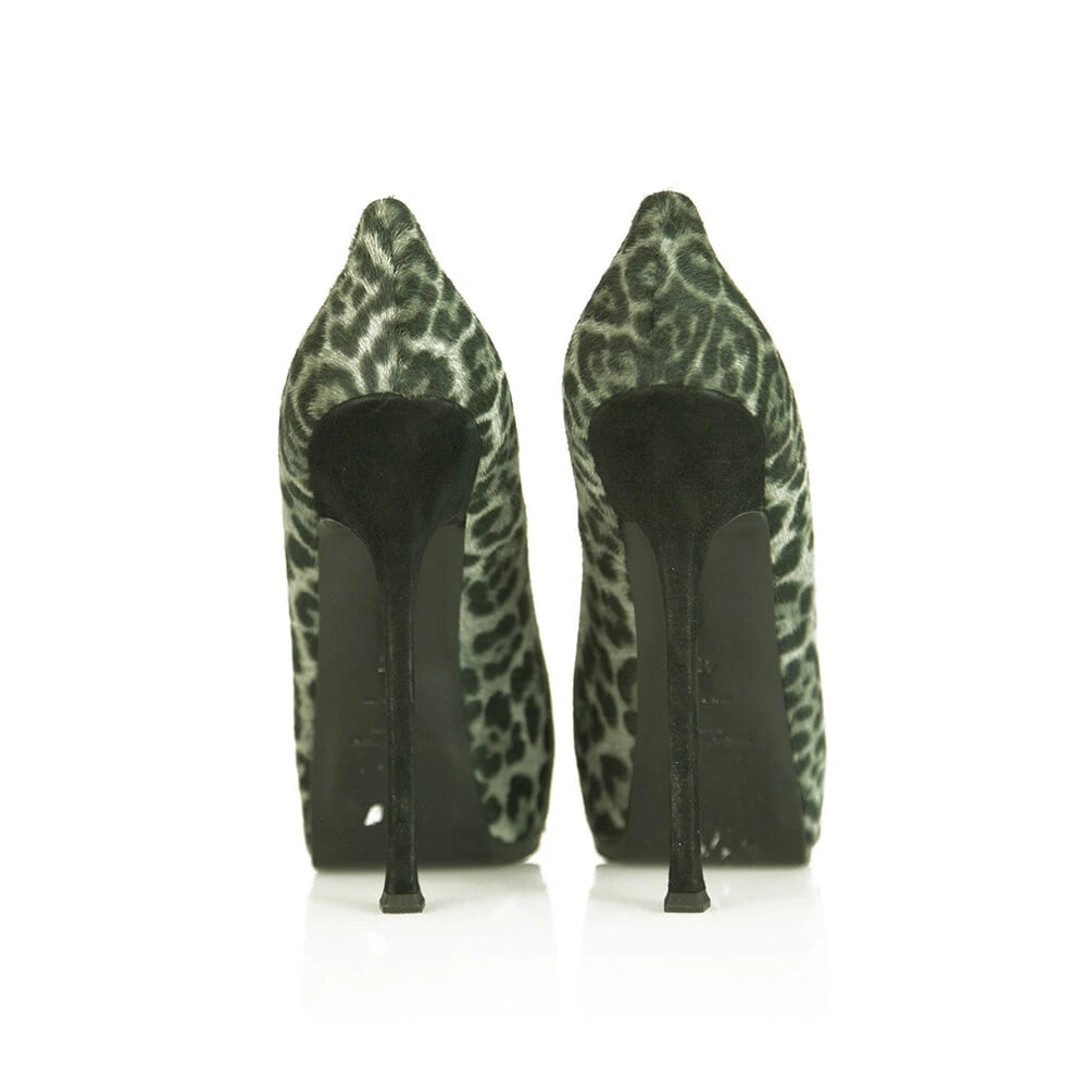 Yves Saint Laurent Gray Leopard Calf Hair Tribute Tribtoo Heels Pumps 40 Shoes - 3