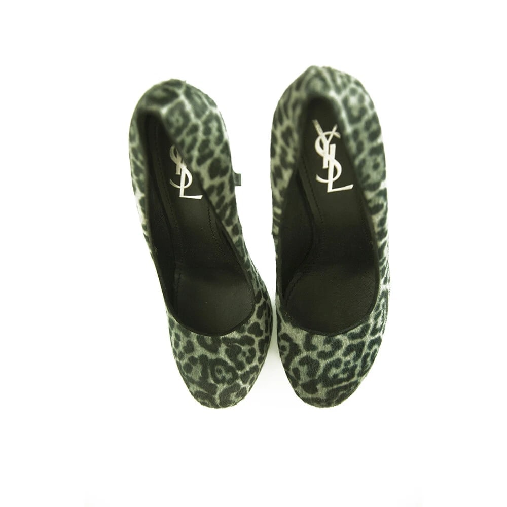 Yves Saint Laurent Gray Leopard Calf Hair Tribute Tribtoo Heels Pumps 40 Shoes - 6