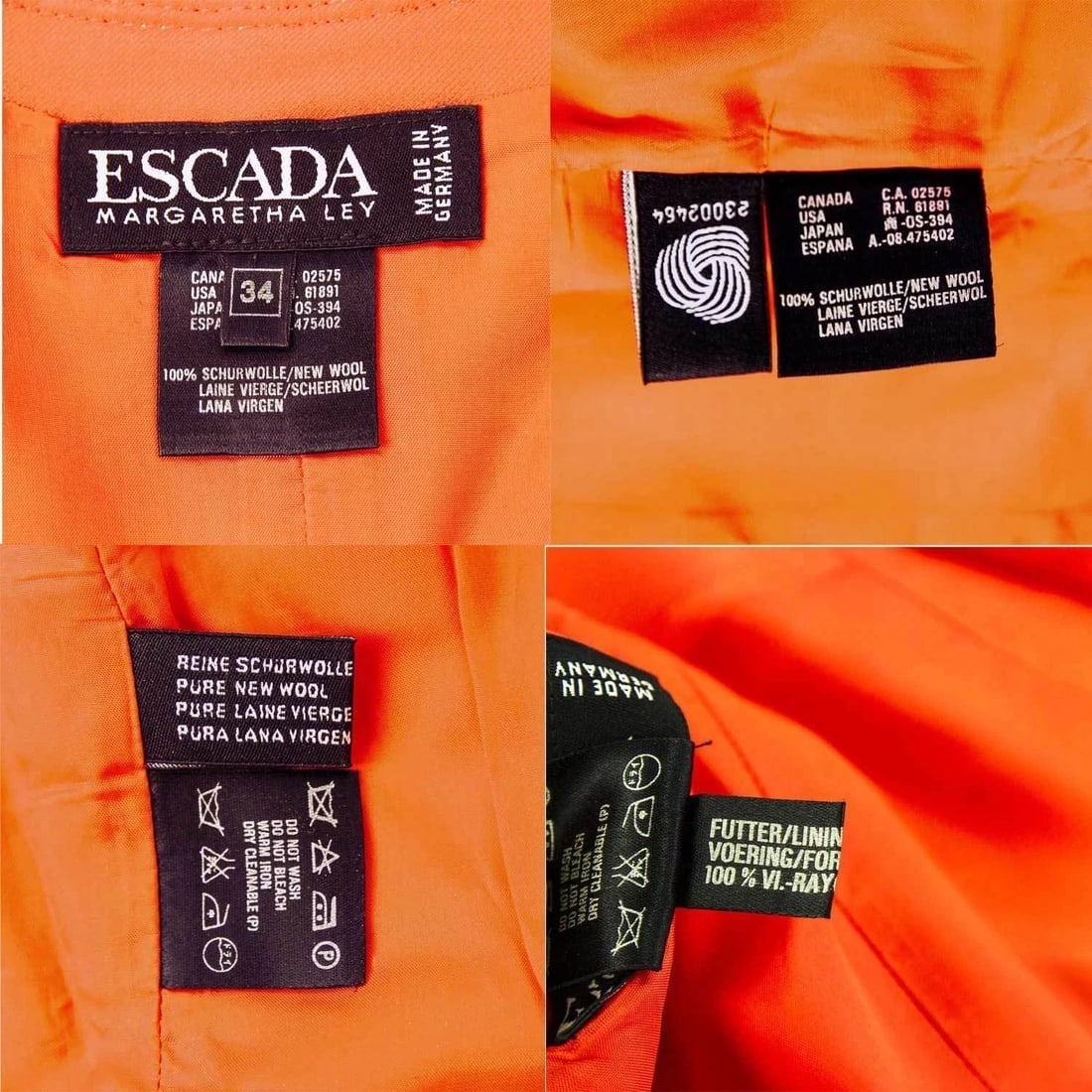 Vintage Escada Blazer and Bustier Set in Bright Orange almost Red - SZ36 / 34 - 12