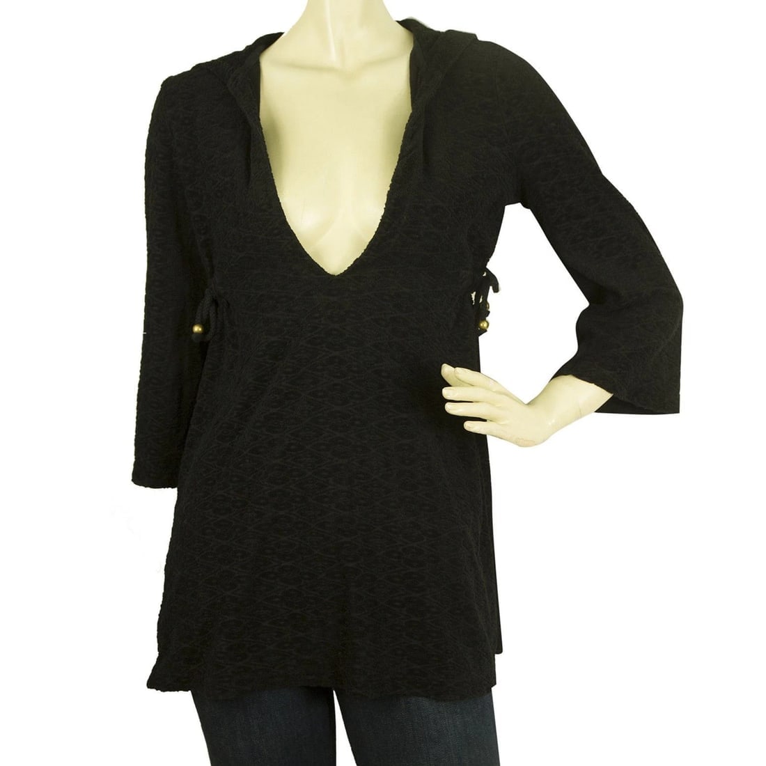Juicy Couture Black Hooded Cover Up Casual Top Long Hoodie - Sz P (1 of 6)