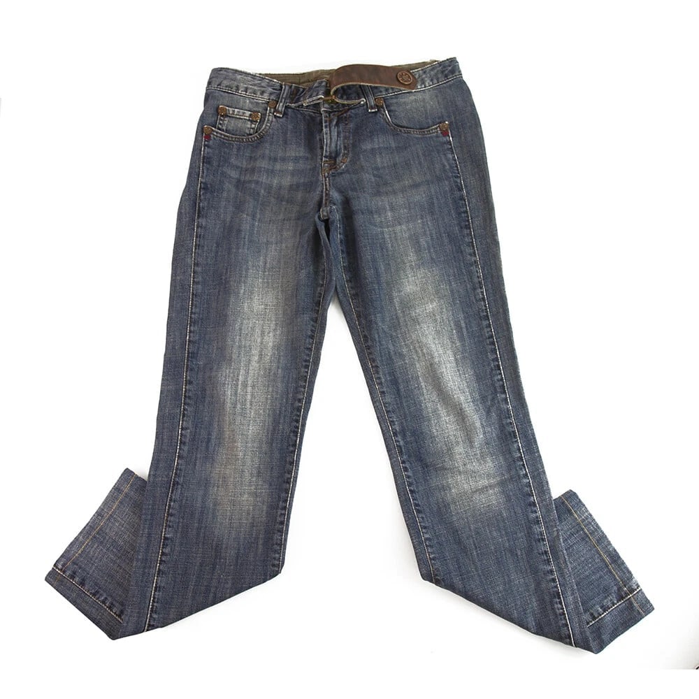 Seven 7 Blue Jeans Denim Washed Trousers Pants w. Leather Details Crystals sz 30 (1 of 4)