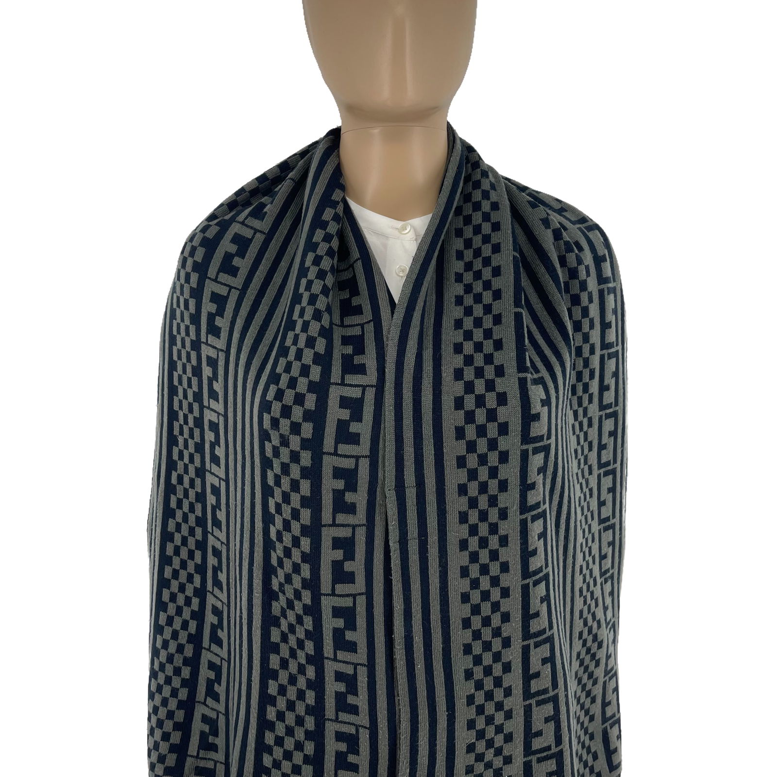 Fendi Dark Grey Printed 100% Wool Scarf - 2