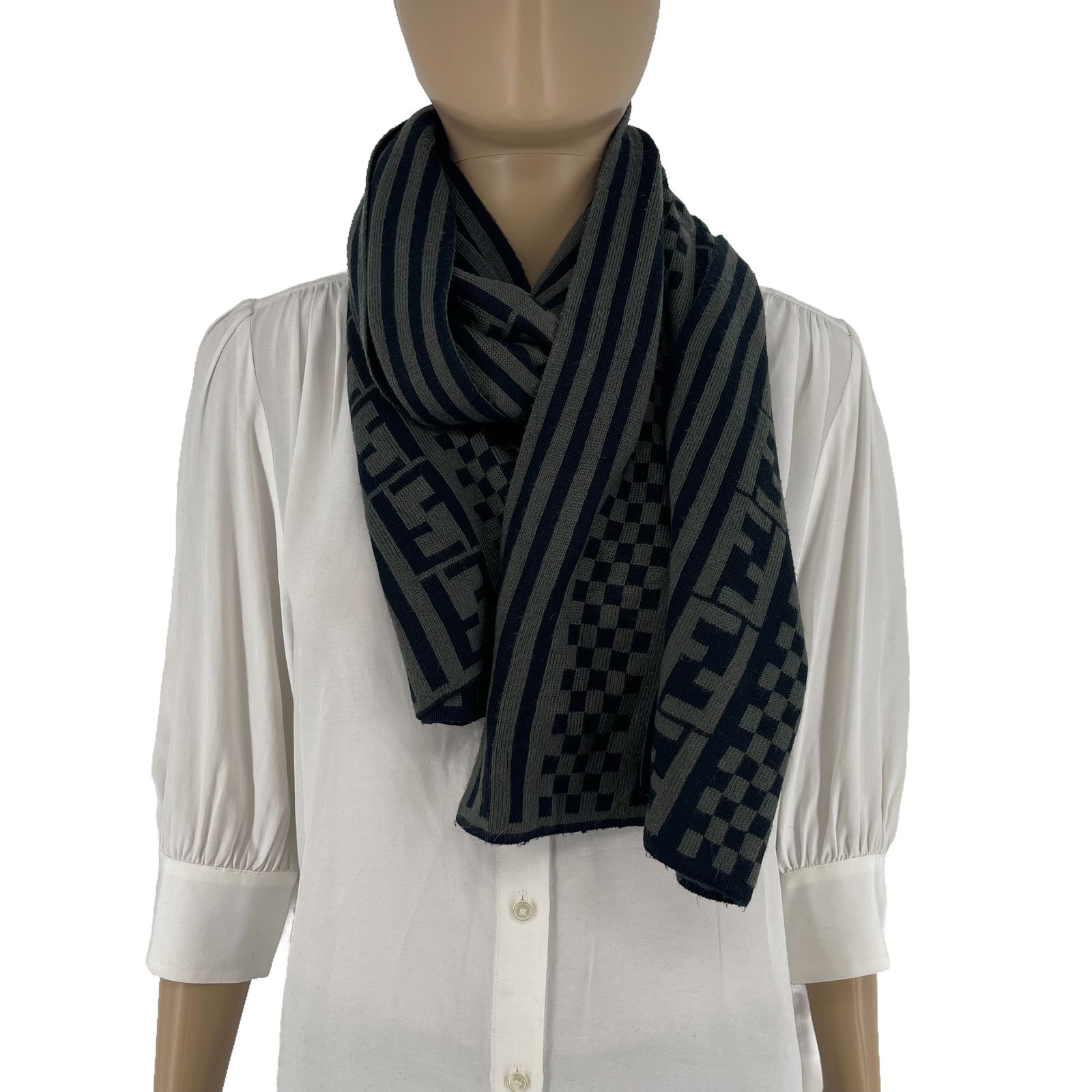 Fendi Dark Grey Printed 100% Wool Scarf - 4