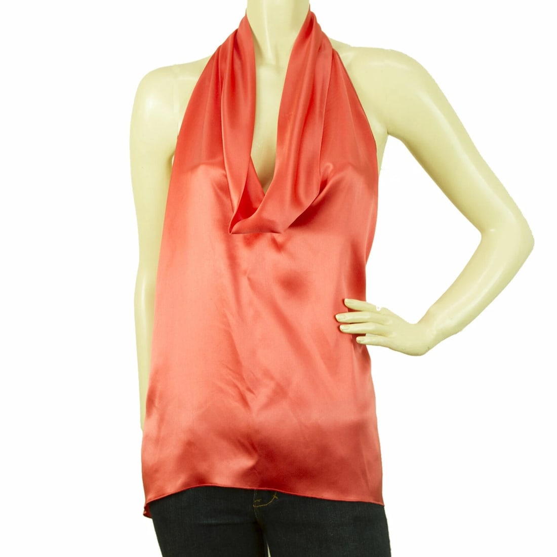 Stephan Janson Peach Color Handkerchief Halter Silk Top Open Back Blouse (1 of 6)