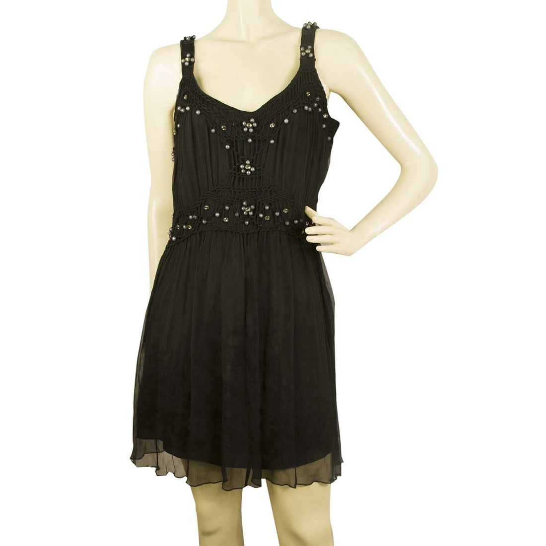 Toy G Black 100% Silk Above Knee Mini Length Beaded Dress sz 46 (1 of 6)