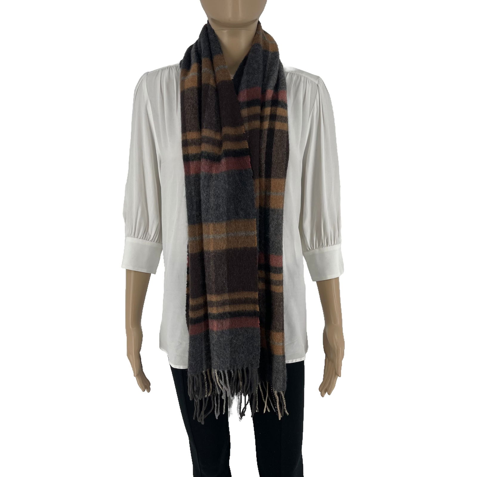 Barbour Brown Plaid 100% Wool Scarf - 3