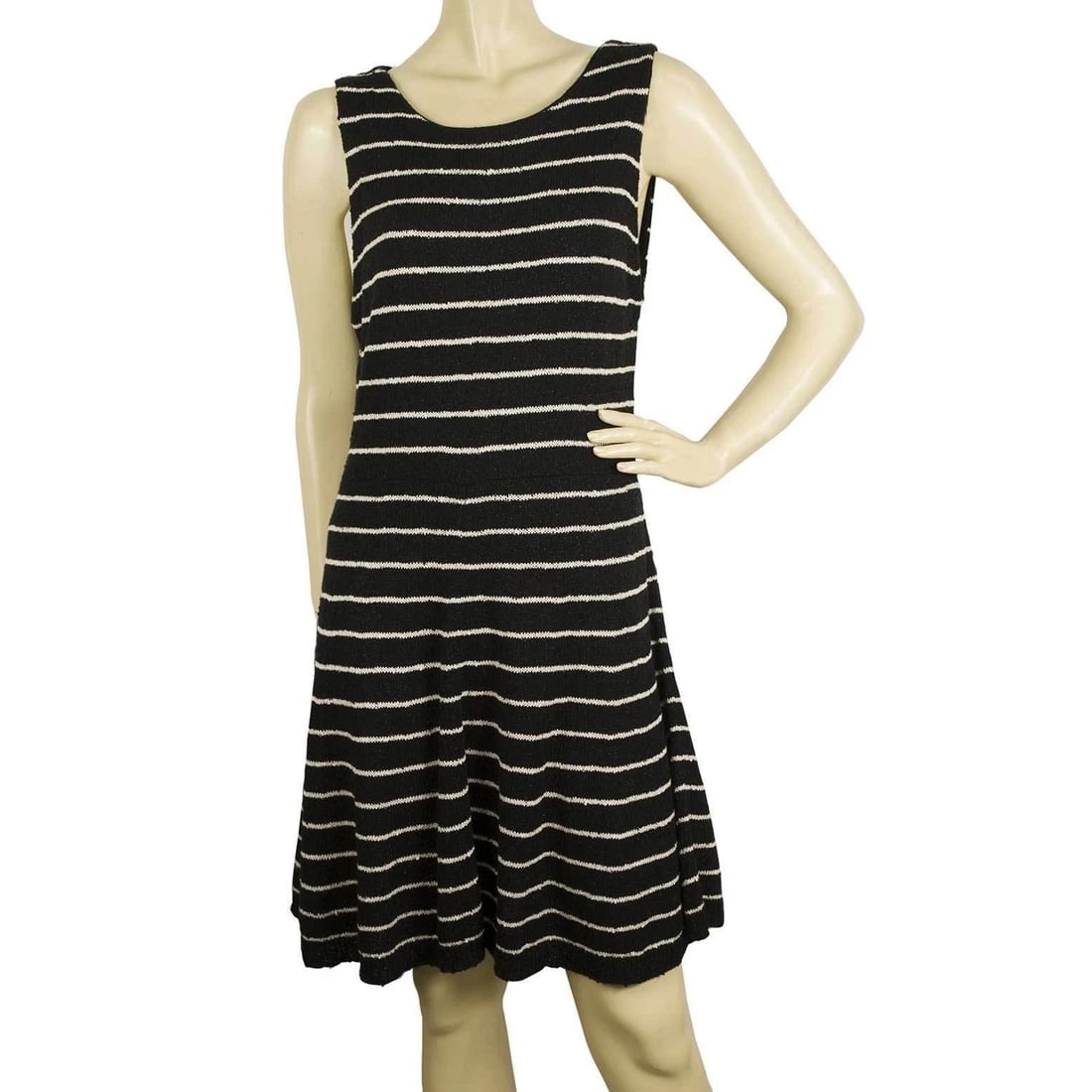 Alice + Olivia Black w. white Stripes Cotton Wool Skater Style Knit Dress sz L (1 of 5)