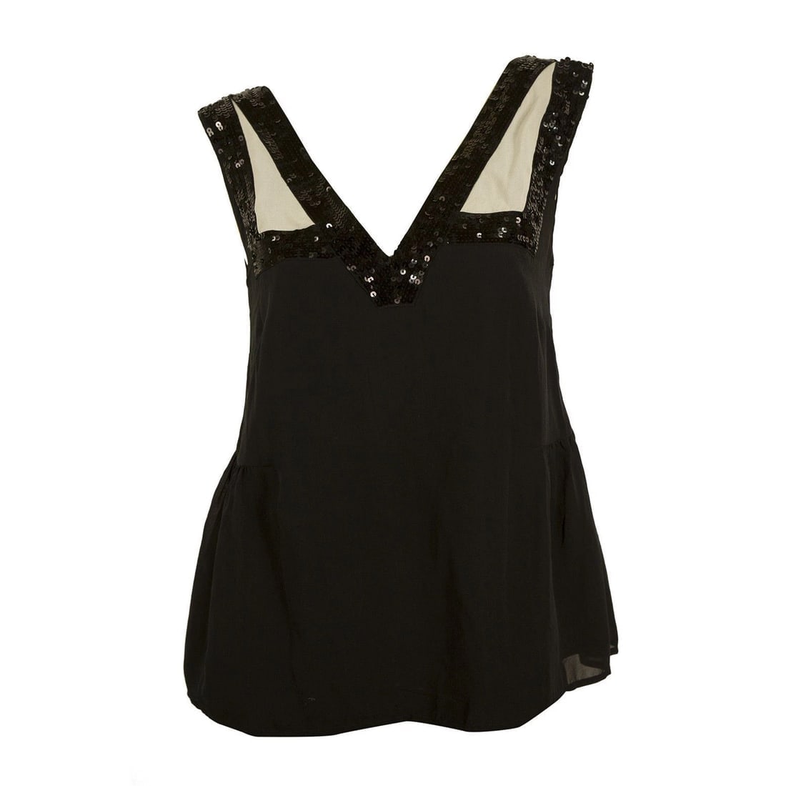 See by Chloe Black Nude Sequined 100% Silk A- Line Tank Top Blouse size 42 - 5