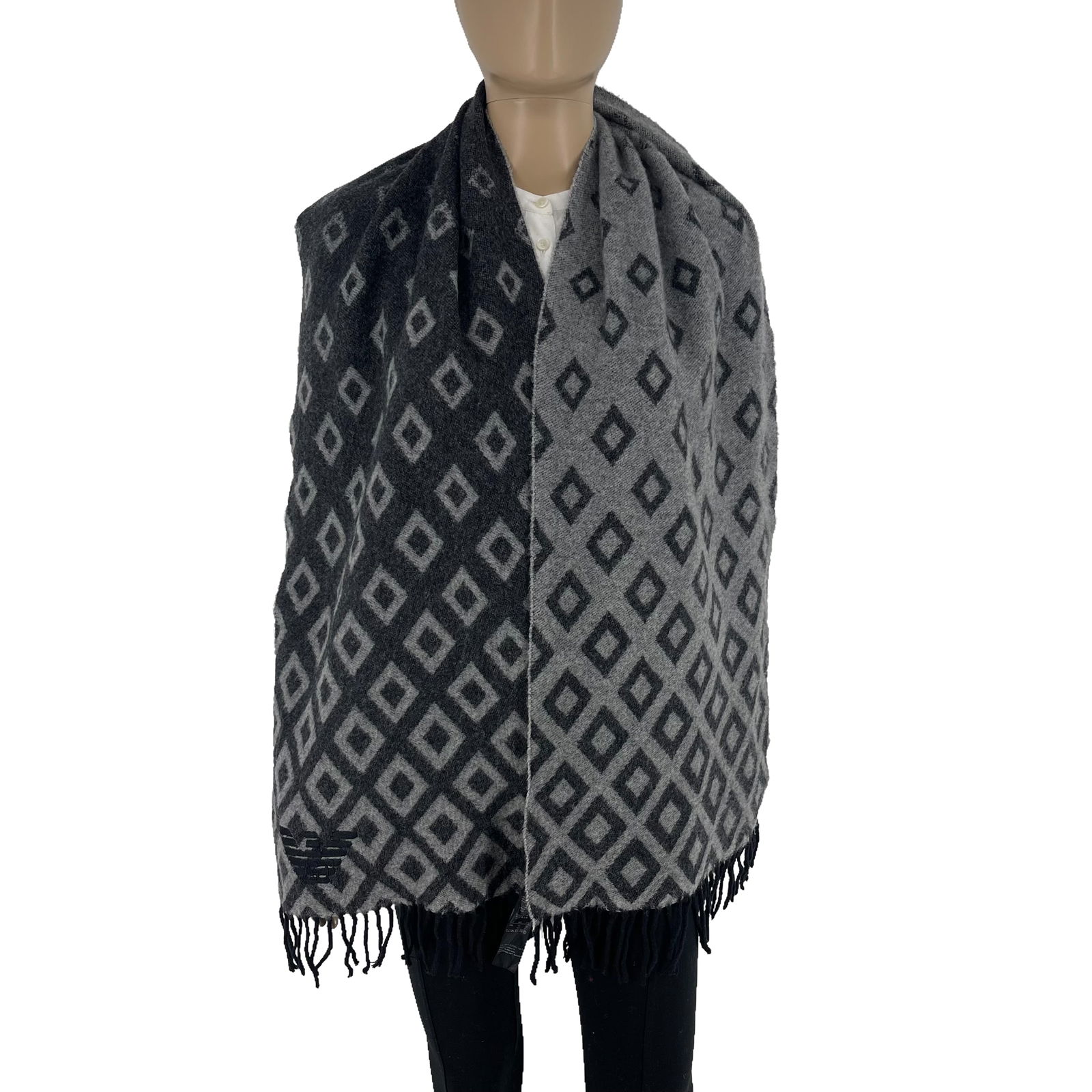 Emporio Armani Dark Grey Printed 50% Wool 50% Cashmere Scarf (1 of 10)