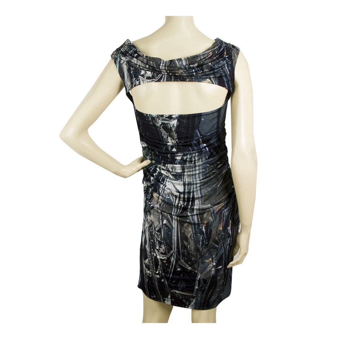 Helmut Lang Blue Gray Sleeveless Draped Open Back Bodycon Mini Dress size 10 - 2