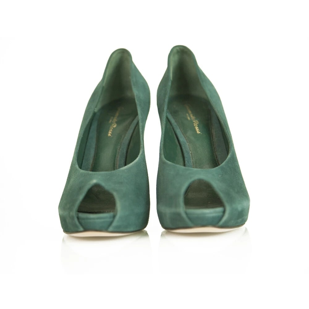 Gianvito Rossi Teal Sea Green Suede Peep Toe Pumps Slim High Heels Shoes sz 41 - 2