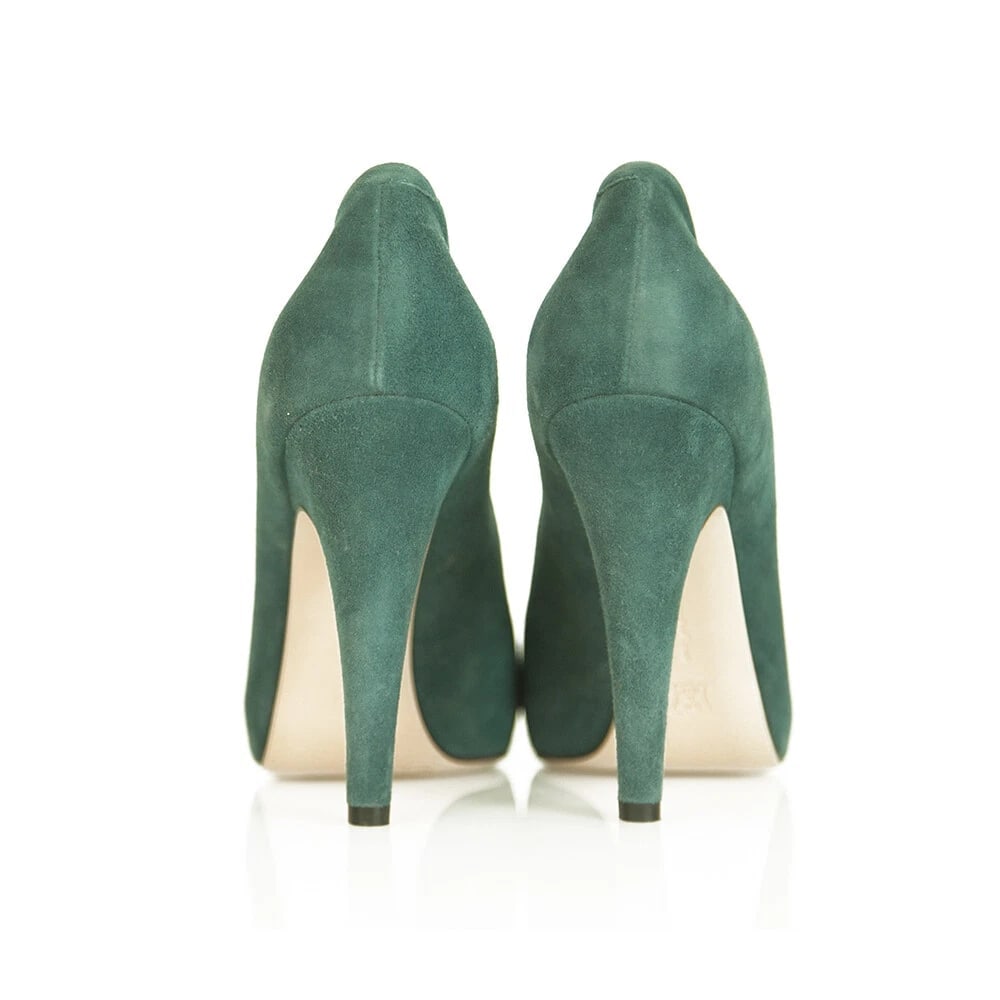 Gianvito Rossi Teal Sea Green Suede Peep Toe Pumps Slim High Heels Shoes sz 41 - 3