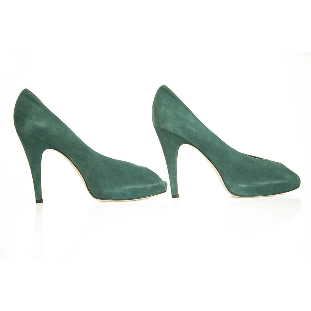Gianvito Rossi Teal Sea Green Suede Peep Toe Pumps Slim High Heels Shoes sz 41 - 5