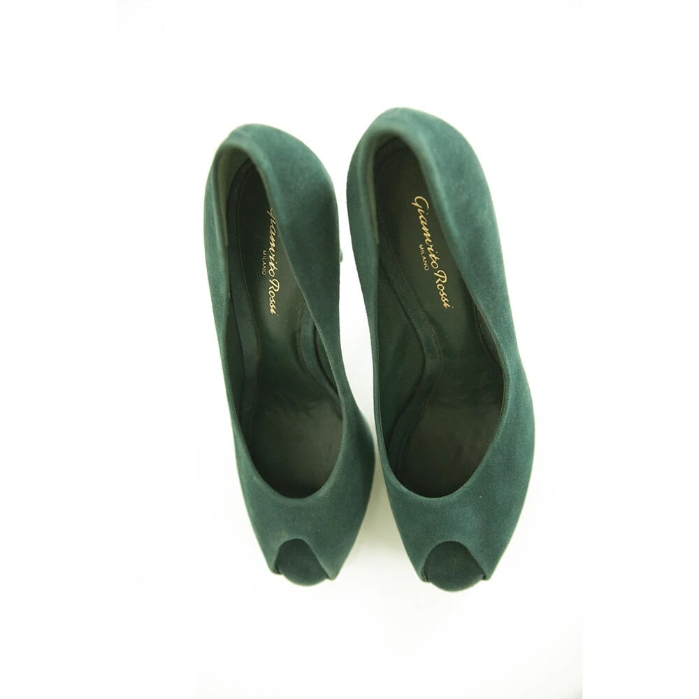 Gianvito Rossi Teal Sea Green Suede Peep Toe Pumps Slim High Heels Shoes sz 41 - 6