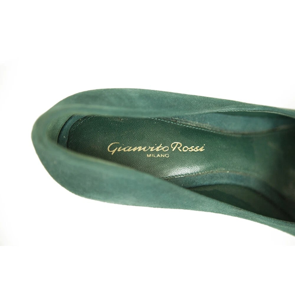Gianvito Rossi Teal Sea Green Suede Peep Toe Pumps Slim High Heels Shoes sz 41 - 8