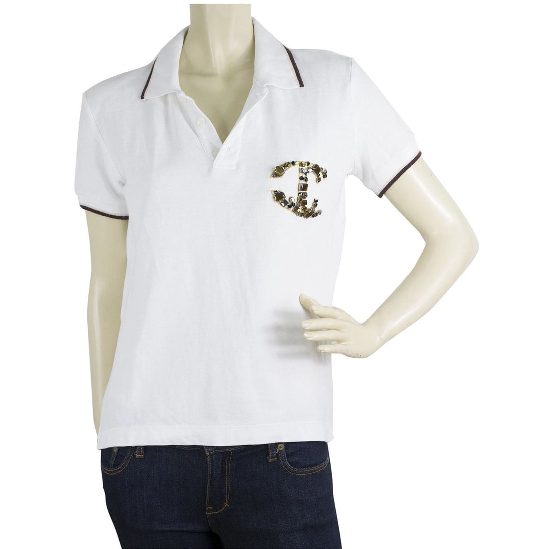 Just Cavalli White Short Sleeve Beaded Large Logo Polo neck T- Shirt top sz M: Title:Just Cavalli White Short Sleeve Beaded Large Logo Polo neck T- Shirt top sz MDescription:Just Cavalli White Short Sleeve Beaded Large Logo Polo neck T- Shirt top sz M This Just Cavalli basic