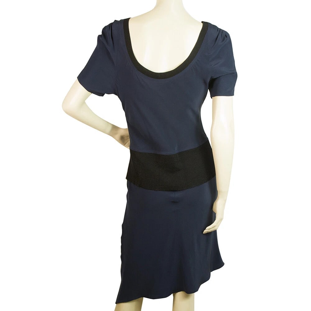 Vena Cava Blue Color w. Black Trim Asymmetrical Length Silk Dress size 4 - 2