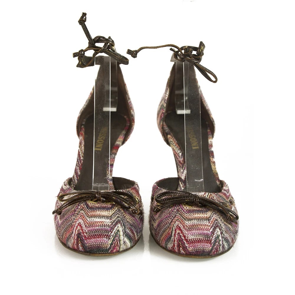 Missoni Purple Hues Fabric Brown Patent Leather Ankle Strap Heels pumps shoes 37 - 6