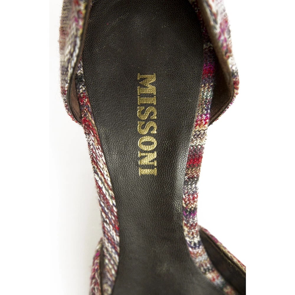 Missoni Purple Hues Fabric Brown Patent Leather Ankle Strap Heels pumps shoes 37 - 8