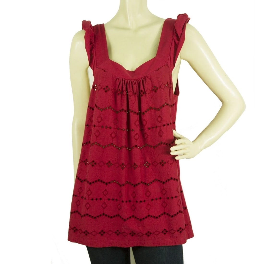 Manoukian Romantic Deep Red Broderie Cami Tank Vest Sleeveless Top sz XL (1 of 4)