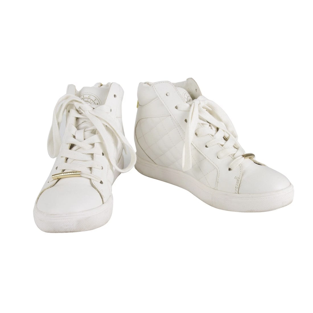 Juicy Couture Quilted White Leather High-Top Sneakers Wedge Trainers Shoes 7.5 (1 of 8)
