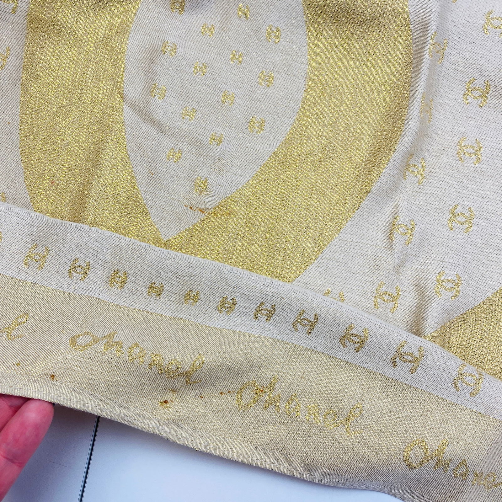 Chanel 50% Silk 50% Wool Gold Scarf Shawl - 8