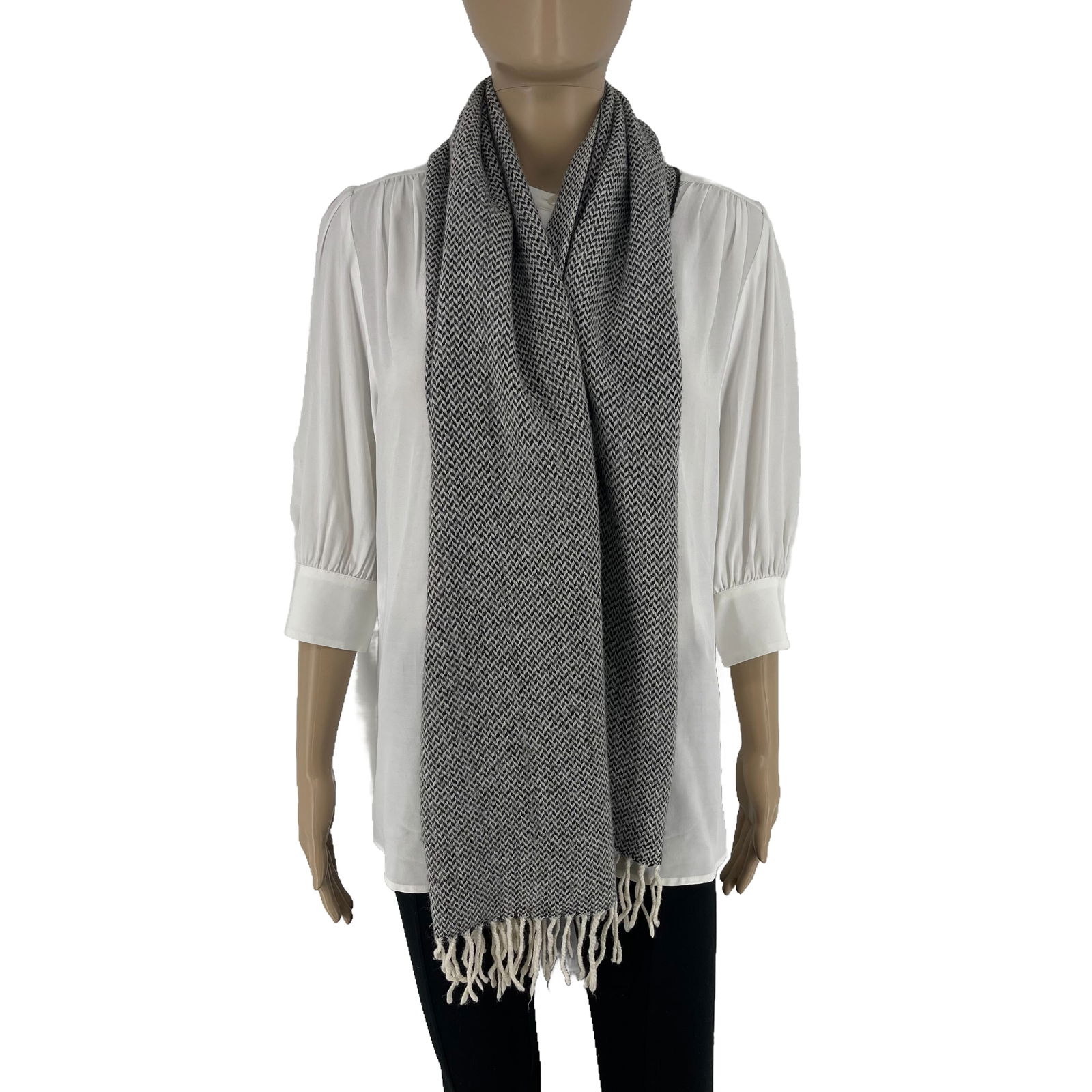 Giorgio Armani Grey Wool Blend Scarf - 3