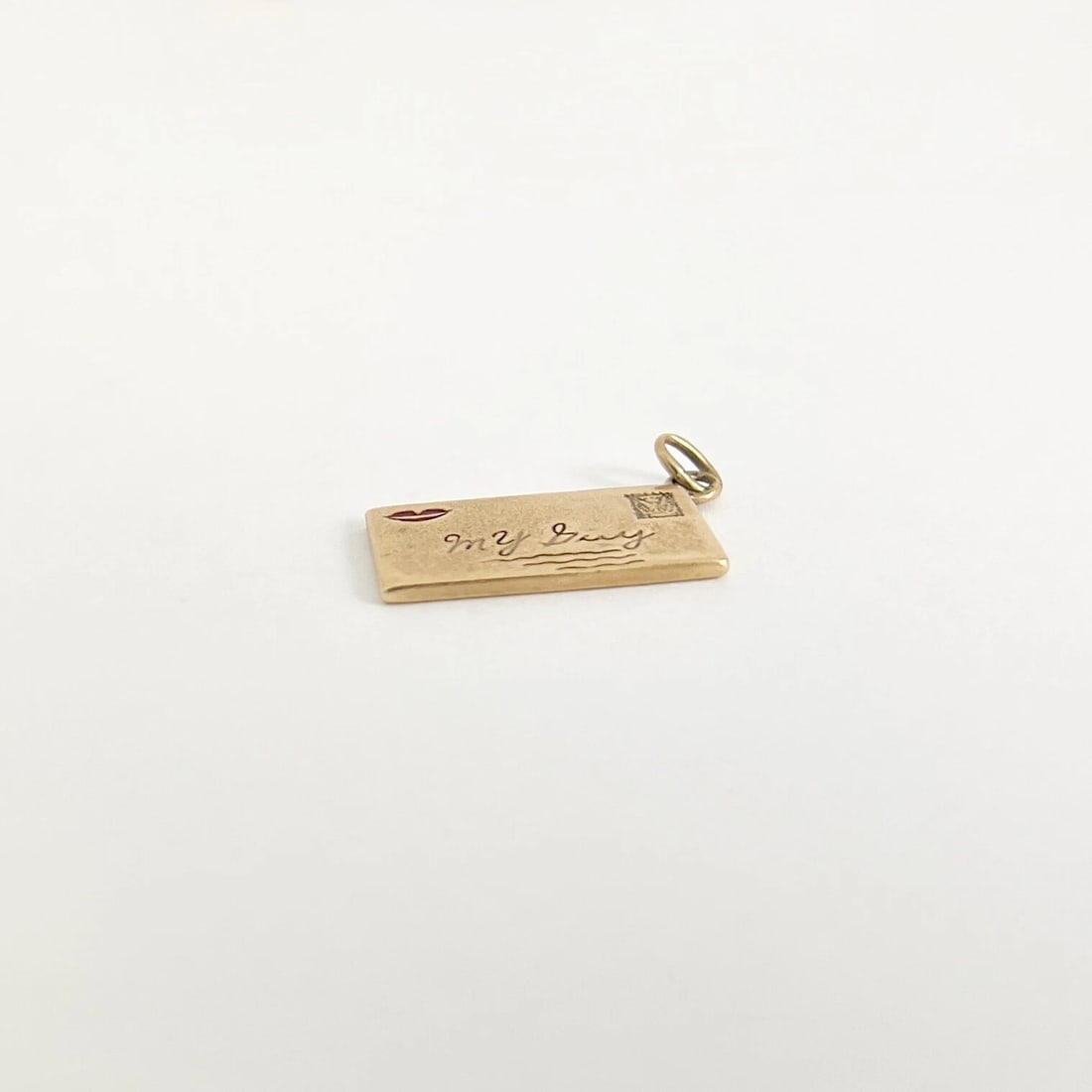 Vintage 1950's My Guy Love Letter Kiss Lips Charm 14K Yellow Gold, 2.70 Grams - 5