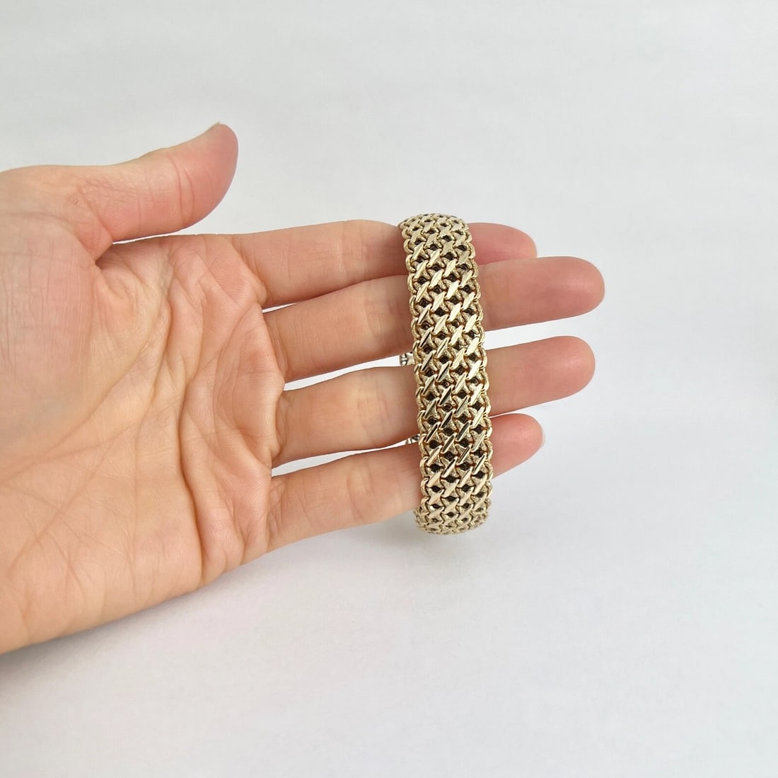 Vintage 1950's Italian Wide Woven Flex Bracelet 13K Yellow Gold, 40.28 Grams - 2