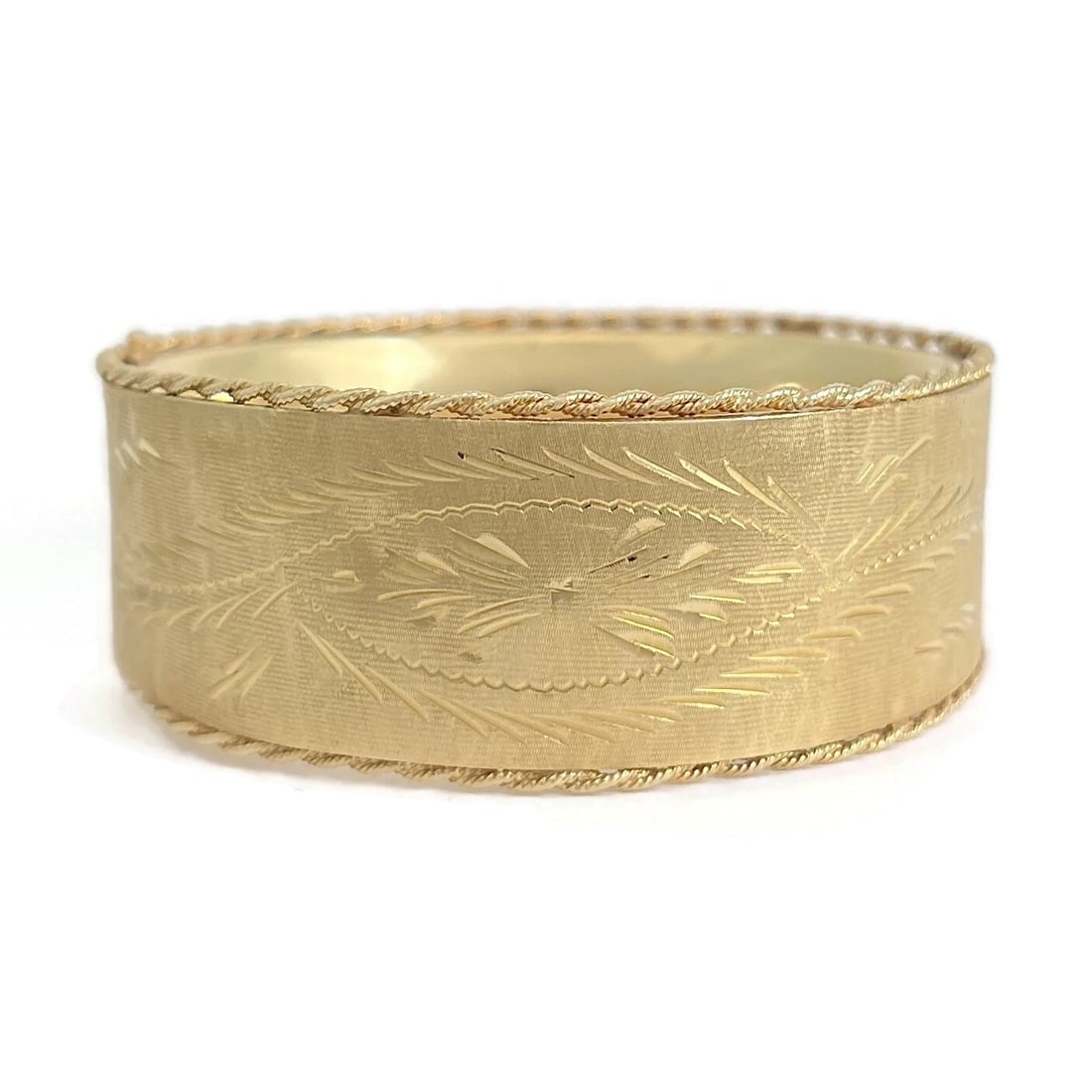 Vintage 1950's Wide Etched Rope Edge Bangle Bracelet 14K Yellow Gold, 34.66 Gram (1 of 11)