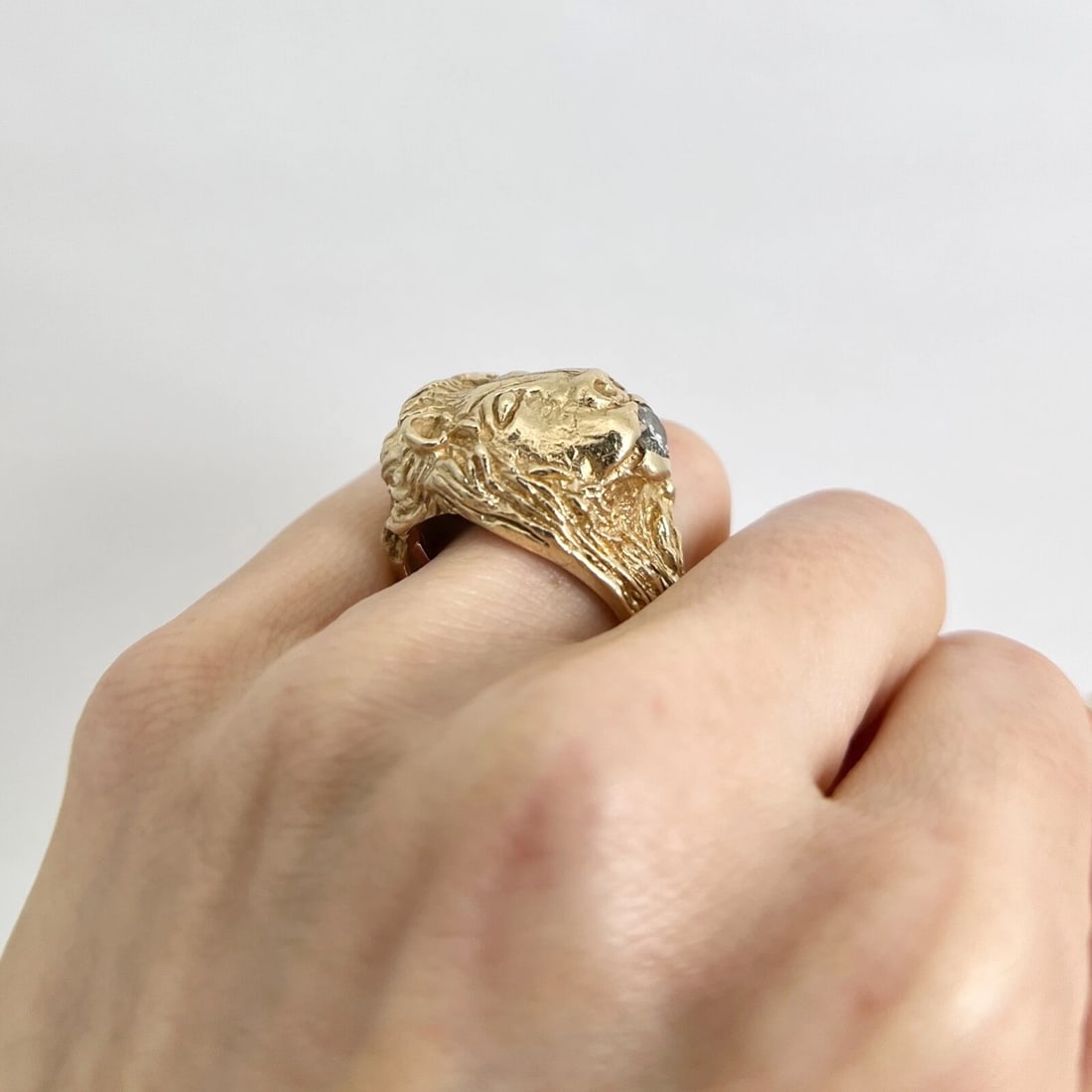 Vintage 1940's 1950's Diamond Lion Head Ring 14K Yellow Gold, 20.01 Grams - 7