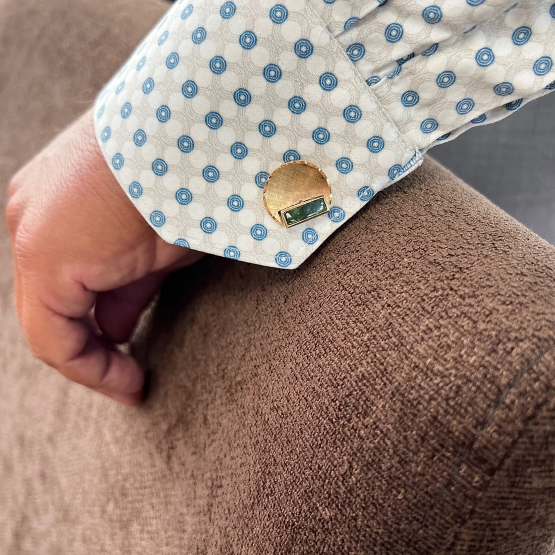 Vintage 1960's Black Onyx Green Serpentine Cufflinks 14K Yellow Gold, 13.65 Gr - 7